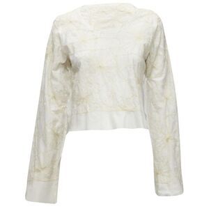 Pre Loved Comme Des Garcons Vintage All Over Print Long Sleeve Top Women white |